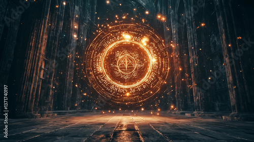 聖域に浮かぶ黄金の魔法陣 ― 光と神秘の交差点
