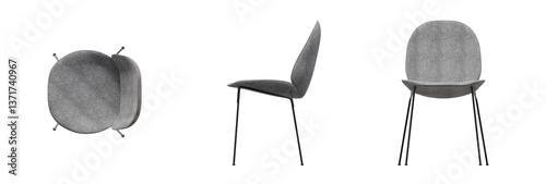 Furniture Chair Top View, Front View, Side View. Isolated Transparent Background photo