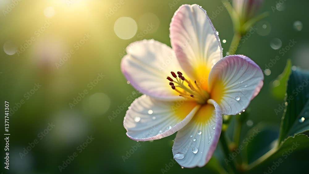 Fototapeta premium Dew-kissed Bloom in Morning's Gentle Embrace