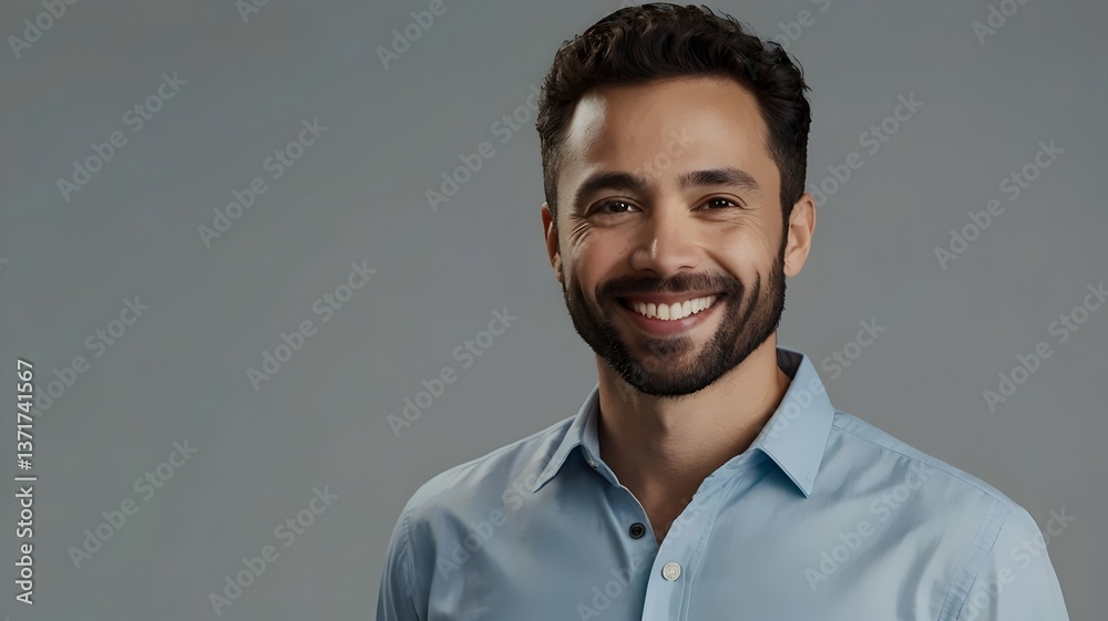 Obraz premium Smiling Man Holding Smartphone – Professional Studio Portrait on White Background