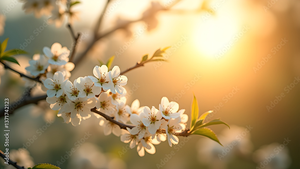 Delicate Spring Blossoms in Golden Sunlight