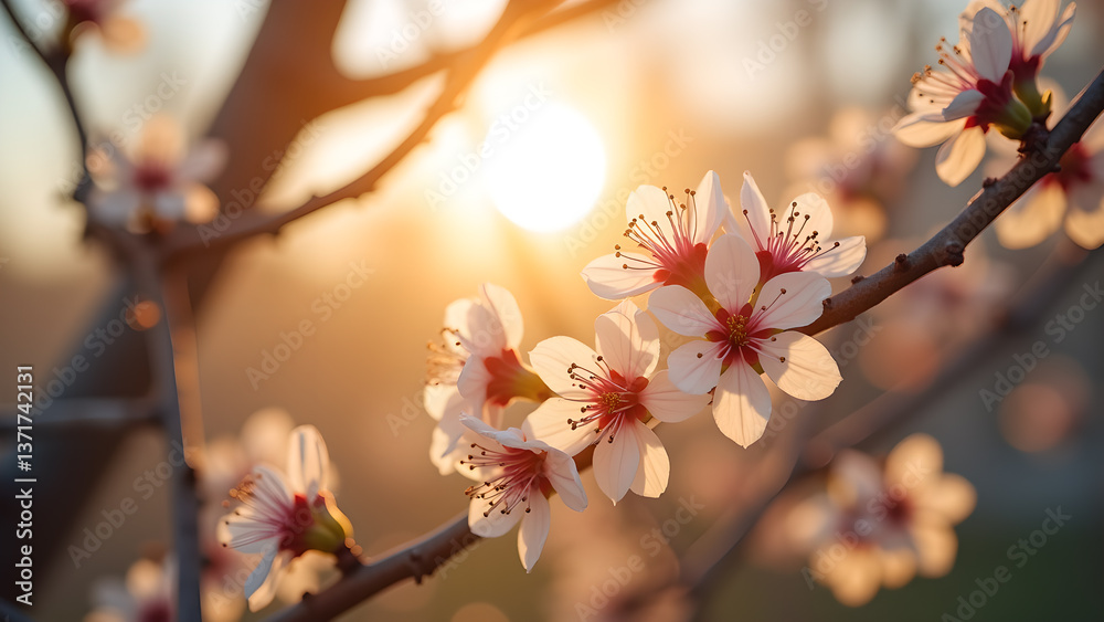 Floral Beauty: Blossoming Branch in Golden Sunrise