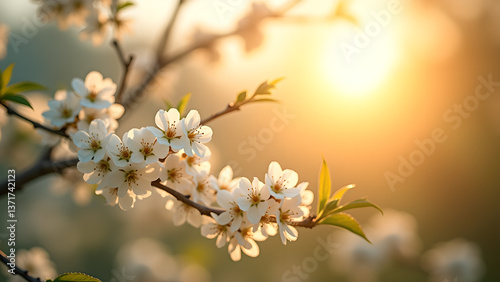 Obraz na płótnie Delicate Spring Blossoms in Golden Sunlight w salonie