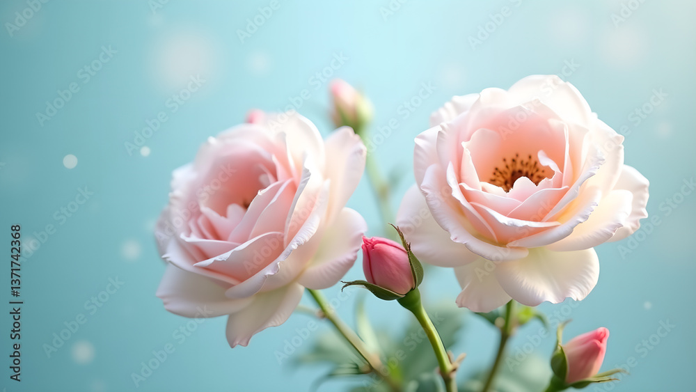 Delicate Pink Roses and Buds with Soft Bokeh