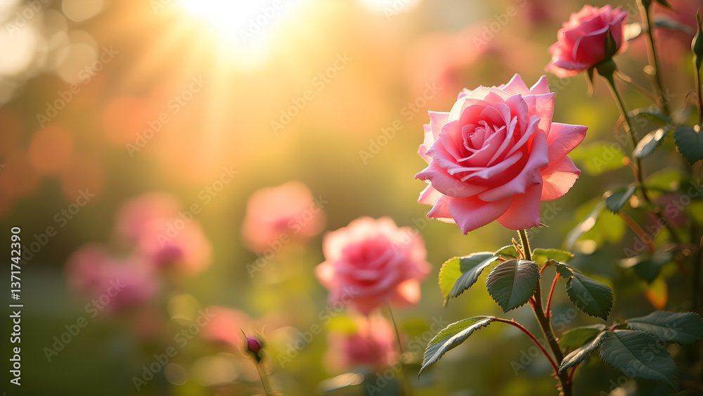 Pink Roses Glowing in the Soft Evening Sunlight