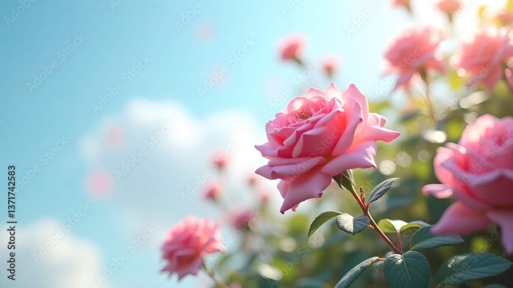 Dreamy Pink Roses against Azure Sky Backdrop