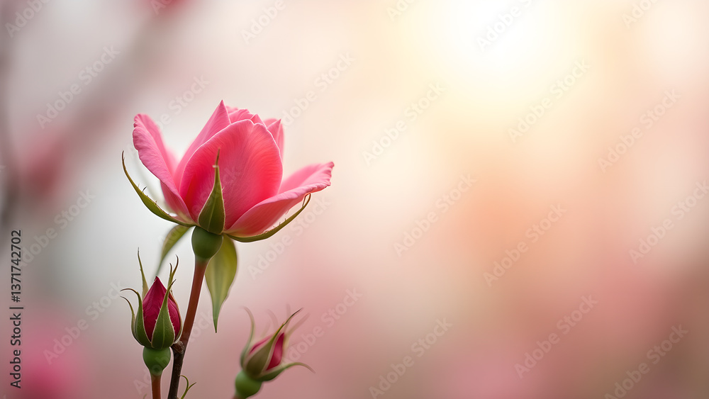 Dreamy Pink Rose Bloom with Soft Backlight Effect