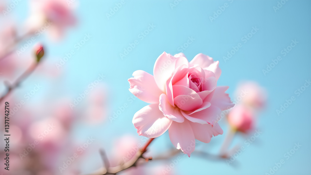 Delicate Pink Rose Blossom on a Serene Blue Sky
