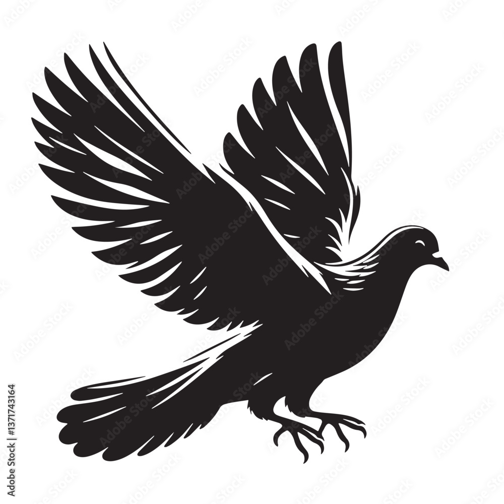 Obraz premium Black Passenger Pigeon Silhouette Vector, High Quality Illustration on White Background