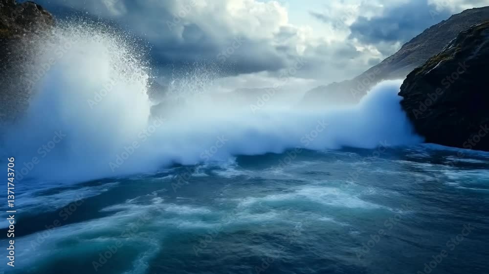 Powerful Cascade: Capturing the untamed power of nature, a breathtaking waterfall crashes over rugged cliffs, creating a dramatic spectacle of water, mist, and mountain. Powerful Cascade: Capturing the untamed power of nature, a breathtaking waterfall crashes over rugged cliffs, creating a dramatic spectacle of water, mist, and mountain.