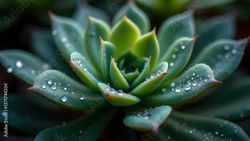 Succulent Beauty with Water Droplets on Leaves