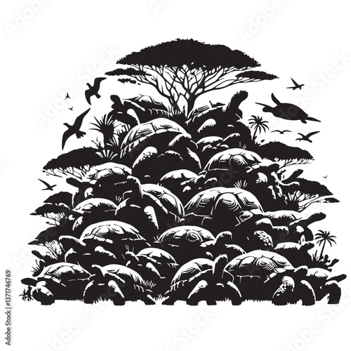 Black Pinta Island Tortoise Silhouette Vector, High Quality Illustration on White Background