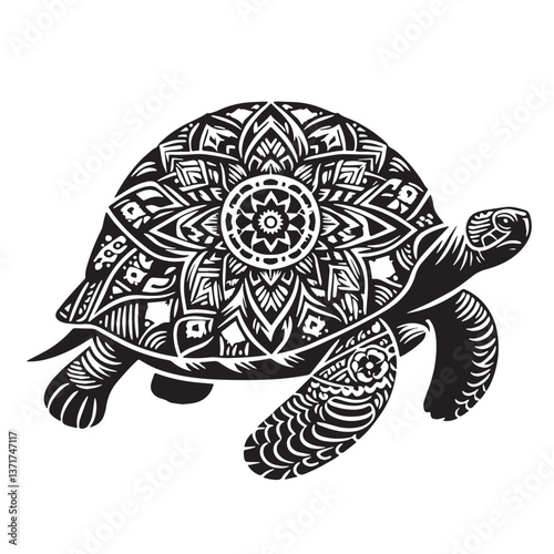 Black Pinta Island Tortoise Silhouette Vector, High Quality Illustration on White Background