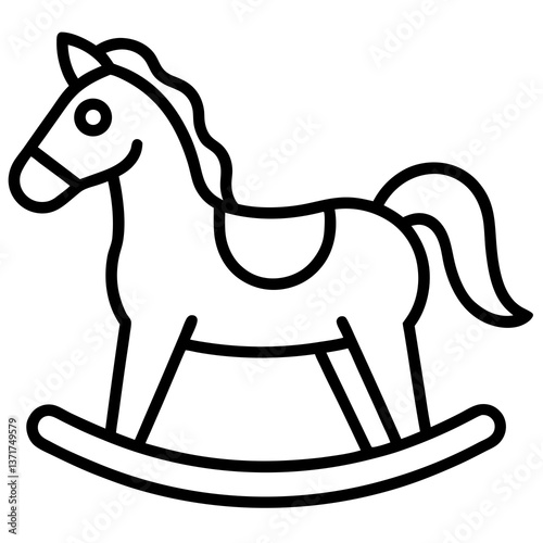 A cute cartoon pony rocking horse silhouette isolated on white