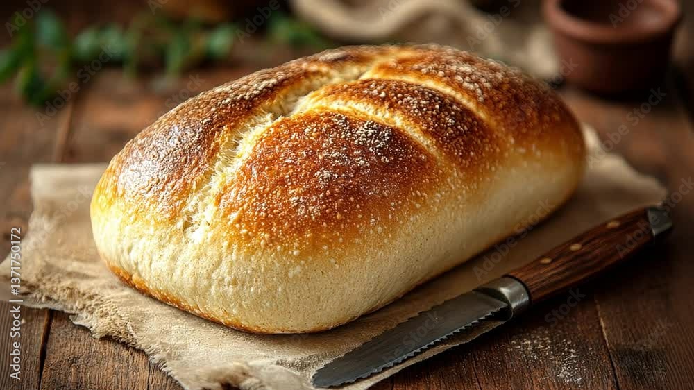 Freshly baked artisan bread on a rustic wooden table Freshly baked artisan bread on a rustic wooden table