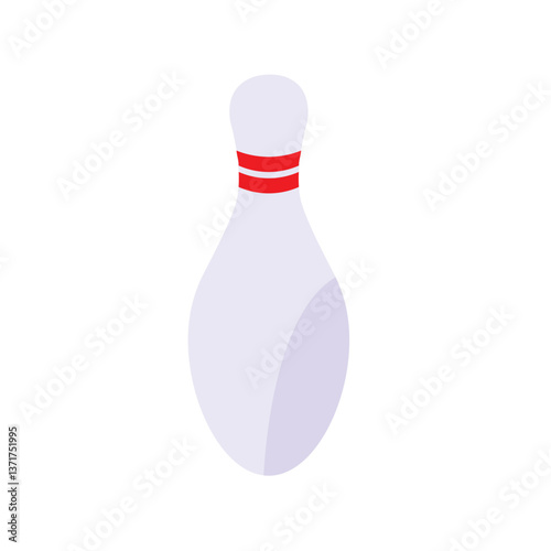 Flat Vector Illustration of a White Bowling Pin with Red Stripes Isolated on White Background for Sports and Game Design Concepts