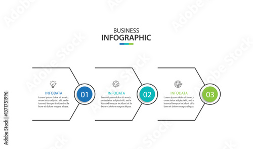 Design template for vector infographic labels with icons and 3 options or steps.	