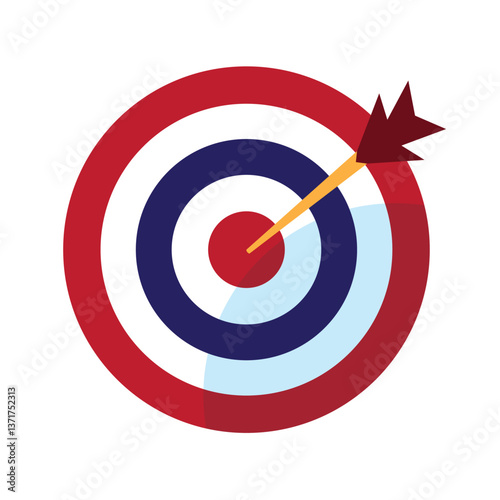 Vector illustration of a target with an arrow hitting the bullseye, designed in a simple, flat style.