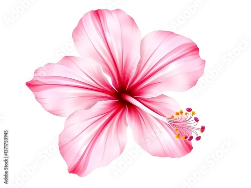 Beautiful Pink Hibiscus Flower Illustration Floral Beauty, Tropical Bloom, Isolated on White Background