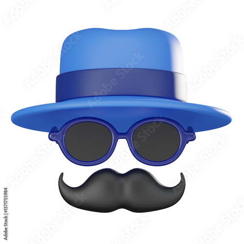 Wallpaper Mural 3D Rrender, Quirky of Mustache, Hat and Glasses for Creative Use. Icon illustration Torontodigital.ca