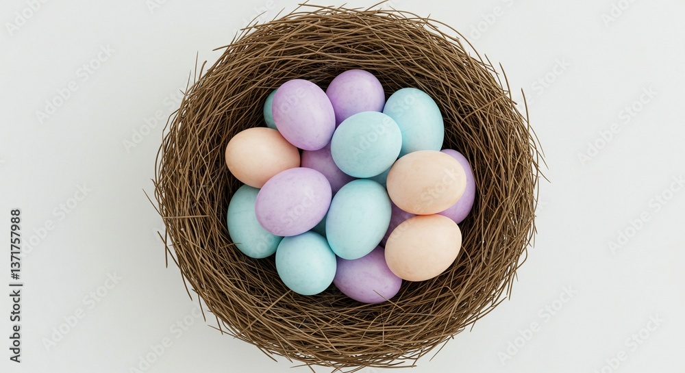 Fototapeta premium Easter eggs with white clear background in the nest