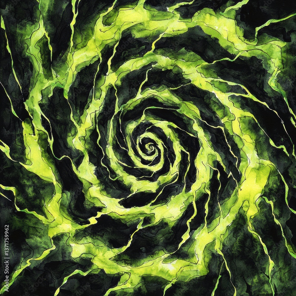 Obraz premium Spiraling green design with intricate patterns evoking a sense of movement and energy