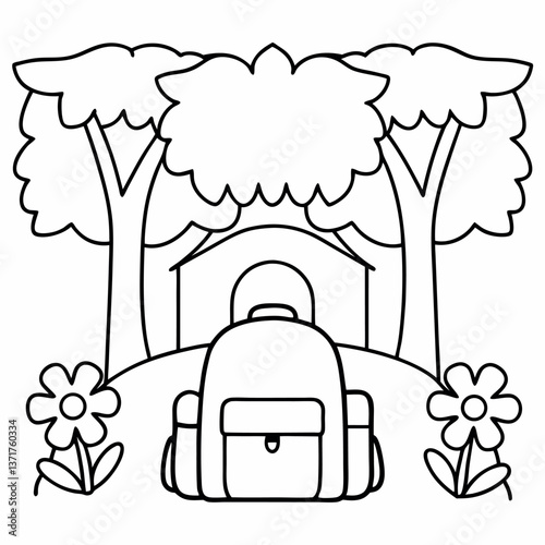 Backpack and treehouse a backpack placed.