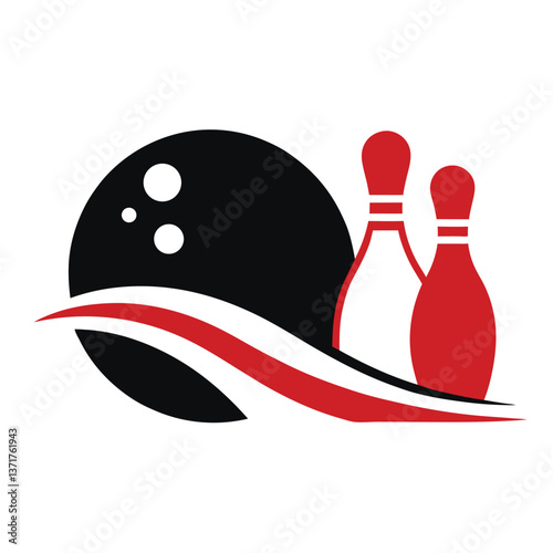 Bowling alley logo a silhouette of a bowling ball. 
