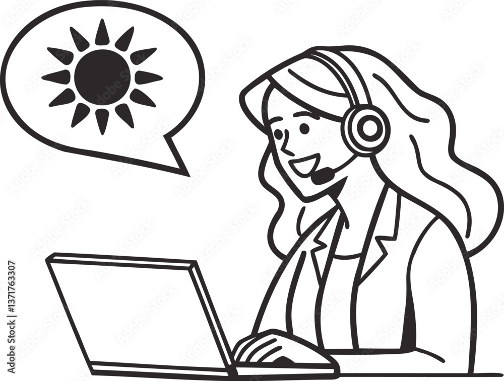 Smiling customer service representative working remotely on a sunny day. Smiling customer service representative working remotely on a sunny day.