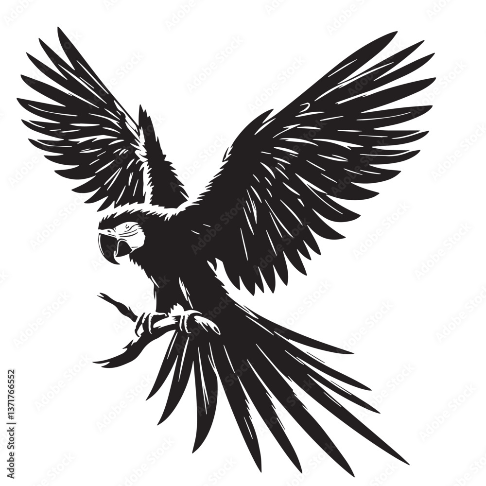 Obraz premium Black Spix’s Macaw Silhouette Vector, High Quality Illustration on White Background
