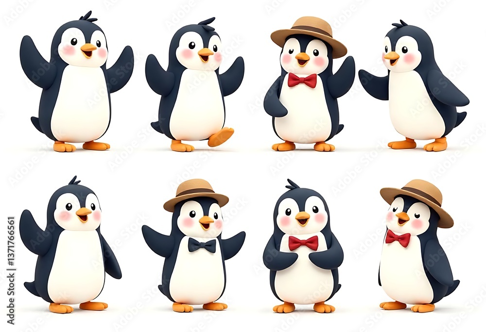 Obraz premium Generative AI Adorable Penguin Poses: A Delightful Collection of 3D Rendered Characters