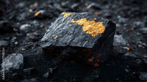 Black Rock with Gold Veins A Stunning Close up of Nature s Treasure