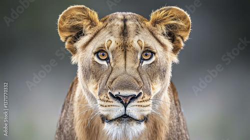 Majestic Lioness Portrait: A Close-Up of a Powerful Predator in the African Savanna