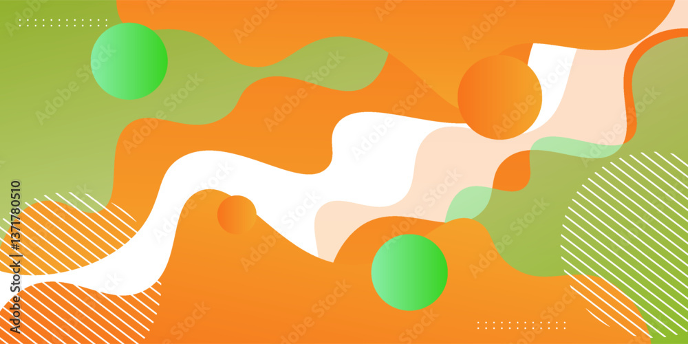 Art & IllusOrange and green geometric business banner design. Creative banner design with wave and circle shape as template. Simple design on white horizontal banner. Vector Eps10