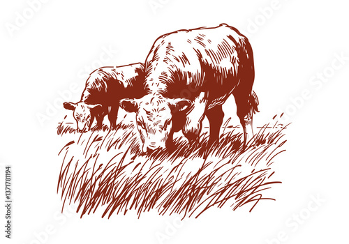 Hereford Cattle hand drawn sketch vector illustration