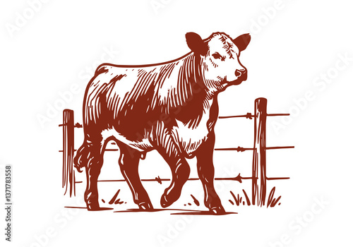 Hereford Cattle hand drawn sketch vector illustration