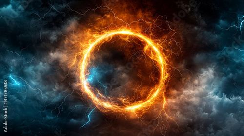 雷鳴の魔輪 ― 炎と稲妻が交錯する空の魔法陣