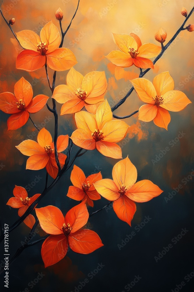 Vibrant Autumn Maple Leaves Glowing in Orange and Yellow with Soft Backlight Vibrant Autumn Maple Leaves Glowing in Orange and Yellow with Soft Backlight
