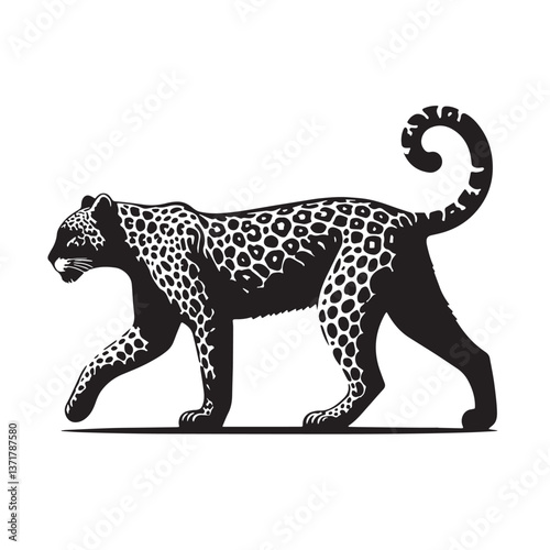 Black Zanzibar Leopard Silhouette Vector, High Quality Illustration on White Background