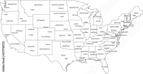 Outline and Detailed Map of United States of America