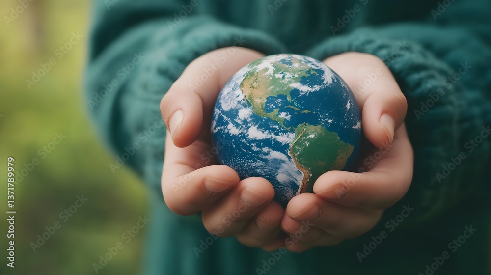 Caring Hands Gently Holding the Earth, Symbol of Global Sustainability Caring Hands Gently Holding the Earth, Symbol of Global Sustainability