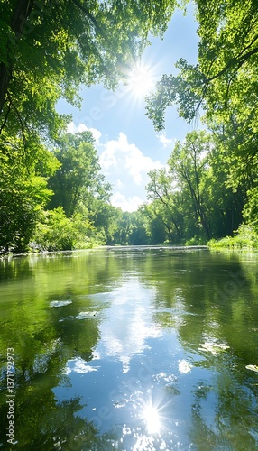 Forest River Sunlight Reflection