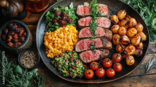 Wallpaper Mural Gourmet Steak Dinner Plate Roasted Potatoes Creamy Polenta and Fresh Salad Torontodigital.ca