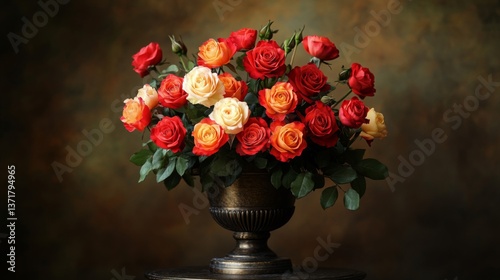 Wallpaper Mural A Lovely Arrangement Of Red And Cream Roses In A Vase Torontodigital.ca