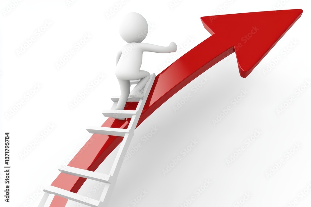 Climbing the Ladder of Success: A 3D render depicts a small figure ascending a ladder-shaped arrow, symbolizing growth and the pursuit of goals. Climbing the Ladder of Success: A 3D render depicts a small figure ascending a ladder-shaped arrow, symbolizing growth and the pursuit of goals.