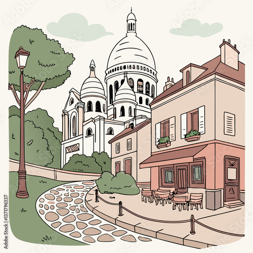 French travel vintage modern style provence scene architecture paris illustration