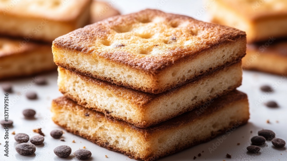 Delicious Golden Brown Crackers Stacked with Chocolate Chips