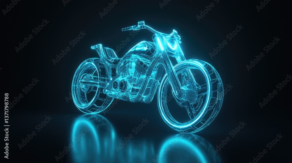 Obraz premium Futuristic motorcycle, neon blue wireframe