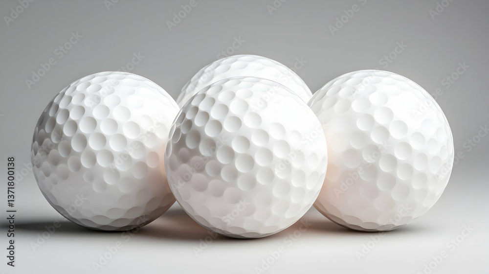 Six Dimpled White Golf Balls on Light Grey Background Six Dimpled White Golf Balls on Light Grey Background