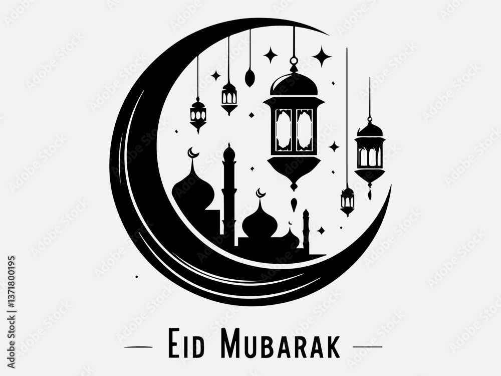 Fototapeta premium Eid Mubarak Silhouette Vector Illustration